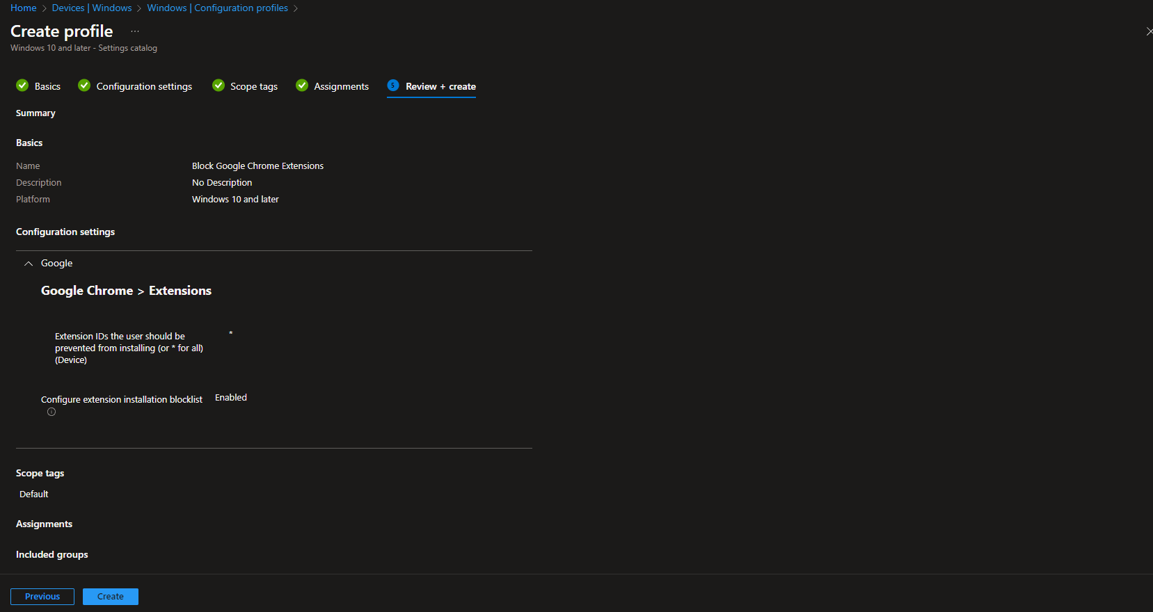 Reviewing the configuration profile settings